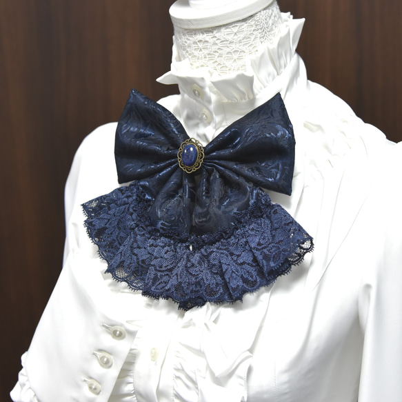 APROSIO & CO ダークブルー スカーフ＆リボンブローチ 2wayリボン【…Blue Rose…】◇ブローチ＆髪飾り ブローチ RAGAMUFFIN@呪