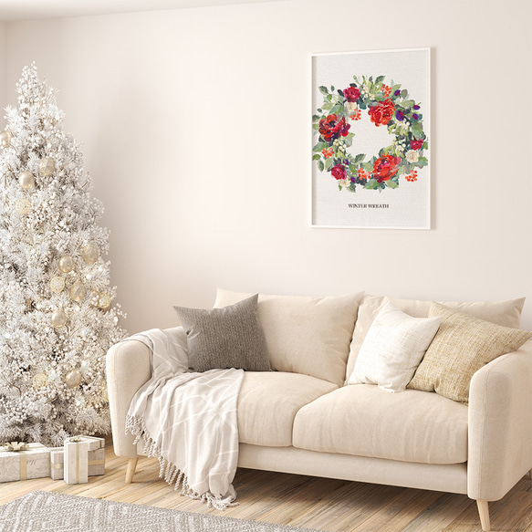 クリスマスのリースポスター　/ i1049 / モミの木やポインセチア　リースやスワッグ、アレンジメント 5枚目の画像