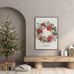 クリスマスのリースポスター　/ i1049 / モミの木やポインセチア　リースやスワッグ、アレンジメント 8枚目の画像