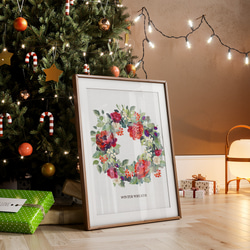クリスマスのリースポスター　/ i1049 / モミの木やポインセチア　リースやスワッグ、アレンジメント 7枚目の画像