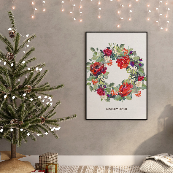 クリスマスのリースポスター　/ i1049 / モミの木やポインセチア　リースやスワッグ、アレンジメント 4枚目の画像