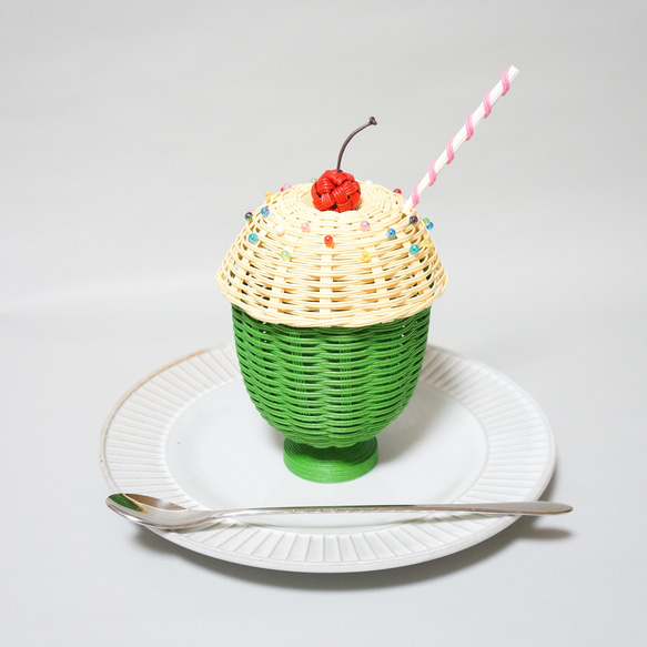 クリームソーダ風かご クラフトバンド フリーボックス・小物入れ