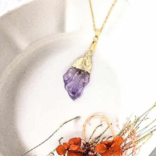 天然石アメジストのサージカルステンレスネックレス【1084】ラベンダー  