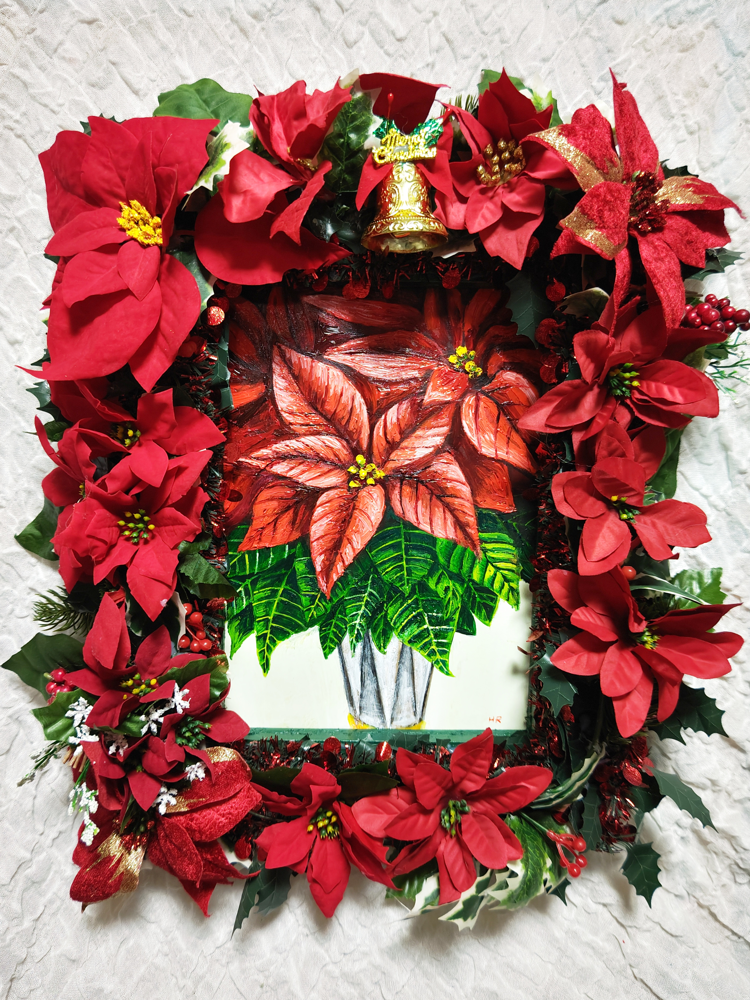 絵画 油絵 【赤いポインセチア】