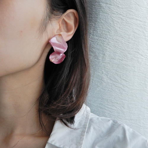 ジルコニアの水玉煌めくピンク薔薇✴︎ピアス・イヤリング