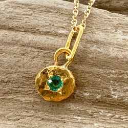 K22＋K24純金◇エメラルド◇ペンダントトップ K24 Emerald Pendant Top 2枚目の画像