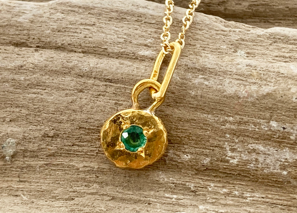 K22＋K24純金◇エメラルド◇ペンダントトップ K24 Emerald Pendant Top 2枚目の画像