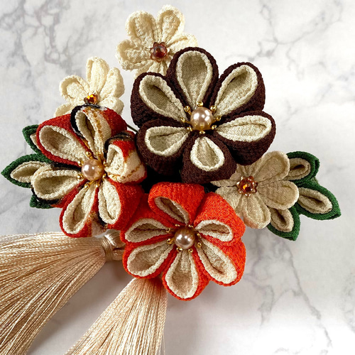 リースブーケ　成人式　結婚式　七五三　十三参り　和装　インテリア飾り　つまみ細工 大正浪漫】〈ブーケ〉タッセル付 ⭐︎OP充実！ ボブ ショート レトロ