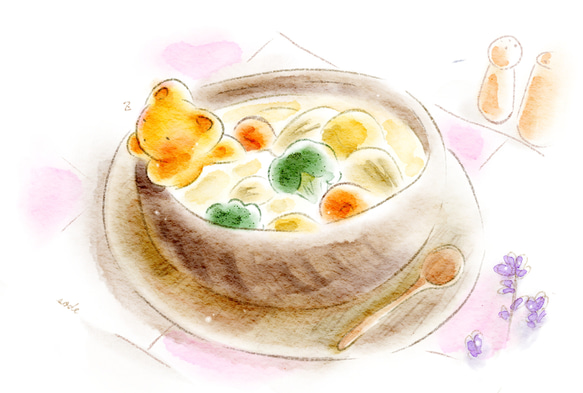 『あったかスープ』水彩風ポストカード3枚セット 1枚目の画像