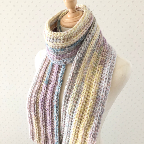 マフラー ミックスカラー おしゃれ ロングマフラー 手編み ニット 毛糸