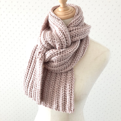 早割 マフラー ピンクベージュ おしゃれ ロングマフラー 手編み ニット