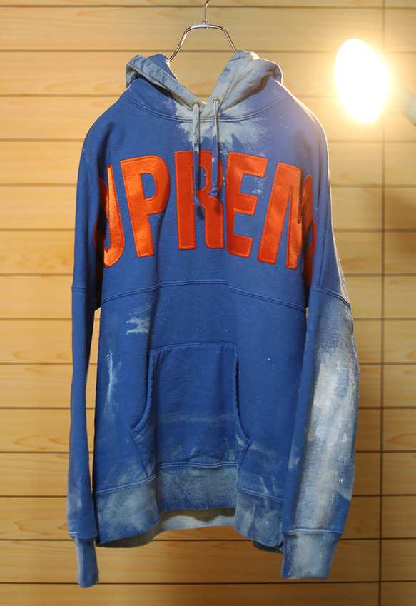 bhkbdflA裏起毛USED加工パーカー/染め&ペイント加工/ユニセックス/S 