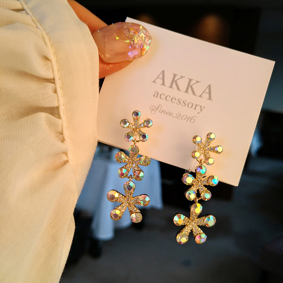 Aurora flower earrings オーロラフラワー樹脂イヤリング樹脂ピアス  