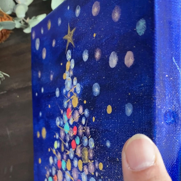 【受注製作】【原画】クリスマス ツリー (ロイヤルブルー) キャンバス　18cm角　（1枚）送料無料 3枚目の画像