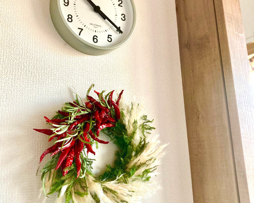 大きめ　ローゼルと唐辛子のリース　ユーカリ　パンパスグラス　秋〰️クリスマス 大きめ ローゼルと唐辛子のリース ユーカリ パンパスグラス 秋