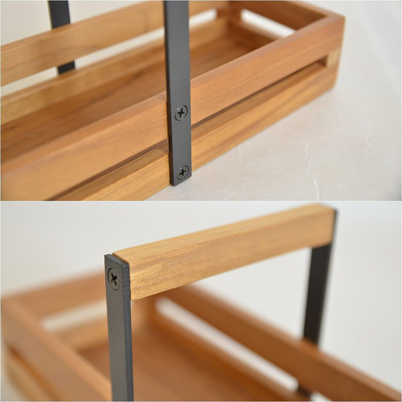 木製 チーク×アイアン ツールボックス 27×10 チーク ウッド 小物入れ 収納  マルチスタンド J-0061 5枚目の画像