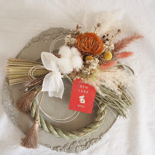スワッグにもなる ドライフラワーの2wayお正月しめ縄 しめ縄・しめ飾り