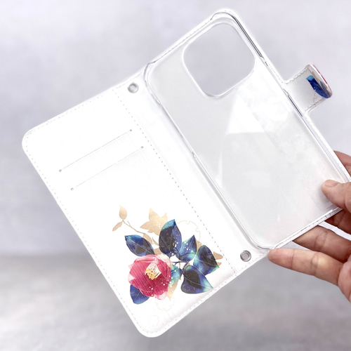 椿 - 手帳型スマホケース〈内側デザイン入り/対応機種は写真ご覧