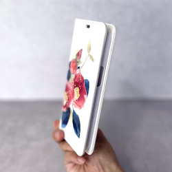 -椿- 花と草木の iPhone 手帳型スマホケース （内側デザイン入り） 4枚目の画像