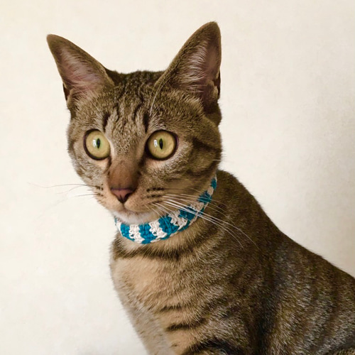 金具を使わない！猫ちゃんにやさしい毛糸の首輪 / 猫の首輪 (リボン 緑