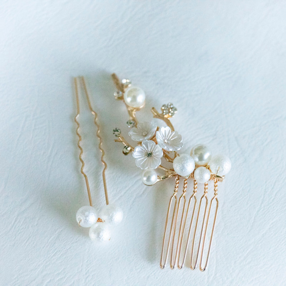 お呼ばれ　パール　小枝　2点セット　ヘアアクセサリー ウェディング　ブライダル　ドレス　花嫁 1枚目の画像