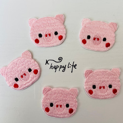 5枚入り子豚ブタちゃんかわいい動物刺繍アイロンワッペン 1枚目の画像