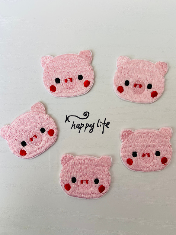 5枚入り子豚ブタちゃんかわいい動物刺繍アイロンワッペン 1枚目の画像