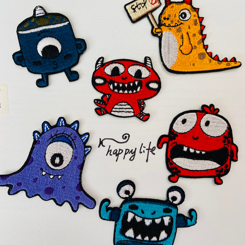 男の子 6枚入りオバケ刺繍アイロンワッペン モンスター ワッペン