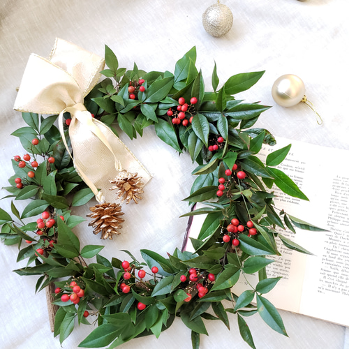 1点物】3wayクリスマスリース 南天/お正月/クリスマス/元旦/リース