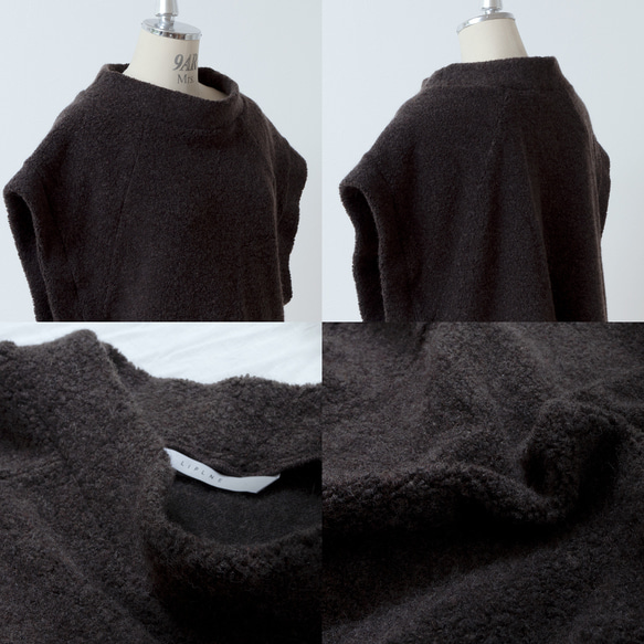 高品質羊毛圍巾法式袖A字背心/深棕色 第17張的照片
