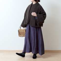 高品質羊毛圍巾法式袖A字背心/深棕色 第2張的照片
