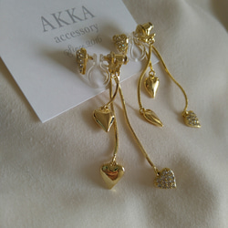 ラスト1点◆Triple heart chain earrings  3連ハートチェーンの樹脂イヤリング樹脂ピアス 16枚目の画像