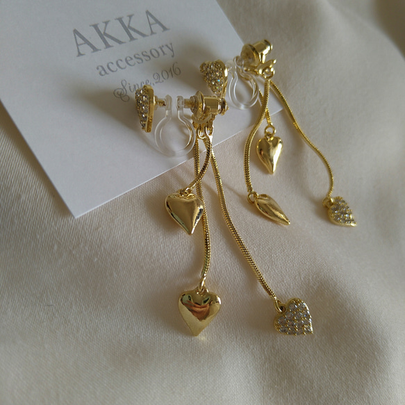 ラスト1点◆Triple heart chain earrings  3連ハートチェーンの樹脂イヤリング樹脂ピアス 16枚目の画像