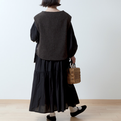 上質ウールボアサイドオープンベスト/ダークブラウン ベスト リプルネ