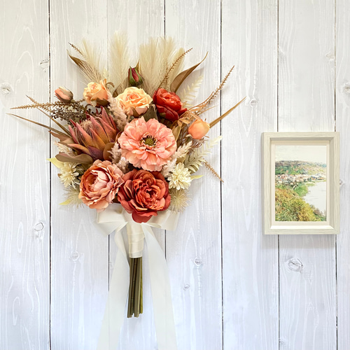 オレンジ&テラコッタの アンティーク クラッチ ブーケ（アーティ