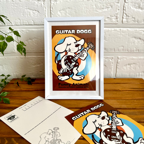 幅広持ち手のエコバッグ 『guitar dogg / ギター犬』赤・Mサイズ・サブバッグ・トートバッグ・イヌ・ギター 8枚目の画像