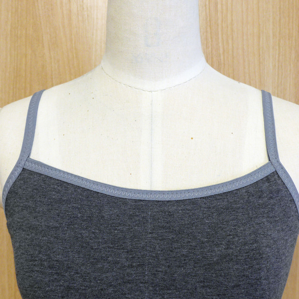 カップ付キャミソ－ル秋冬　オーガニックコットン　チャコールグレー杢 6枚目の画像