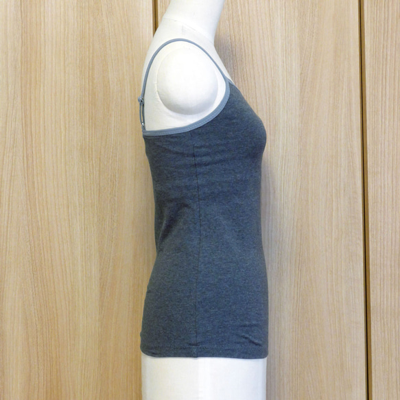 カップ付キャミソ－ル秋冬　オーガニックコットン　チャコールグレー杢 3枚目の画像