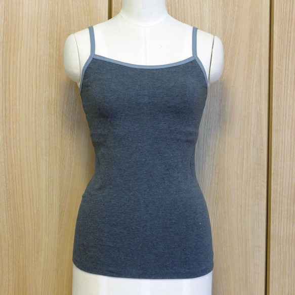 カップ付キャミソ－ル秋冬　オーガニックコットン　チャコールグレー杢 2枚目の画像