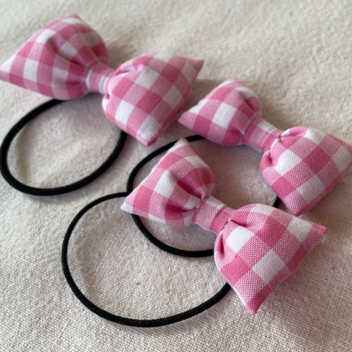 ピンク✕チェックのヘアゴム ピンクチェックリボン ヘアゴム キッズリボンの通販 by Lime｜ラクマ