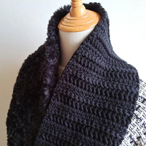 漆黒の異素材mixボリュームスヌード【ブラック×ブラック】 スヌード