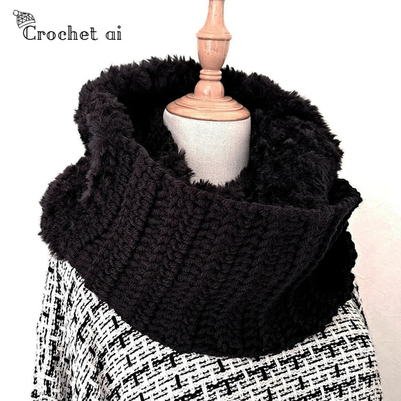 漆黒の異素材mixボリュームスヌード【ブラック×ブラック】 スヌード