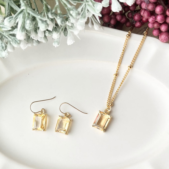 11月誕生石】宝石質シトリンのシンプルピアス/イヤリング+ネックレス 