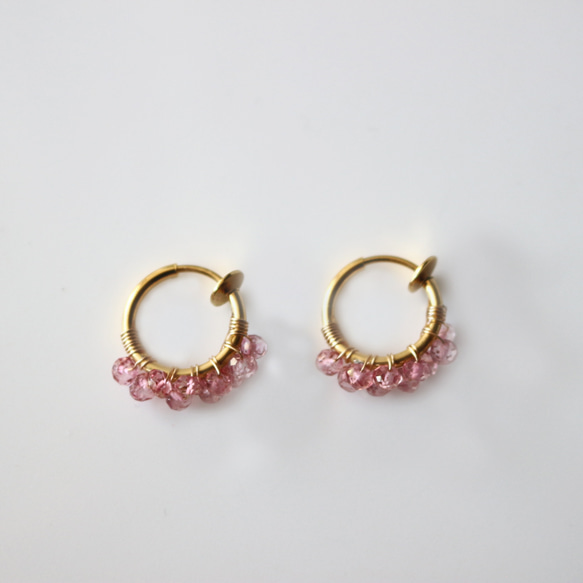 十一月生日石 [粉紅托帕石] 圈形耳環 第5張的照片