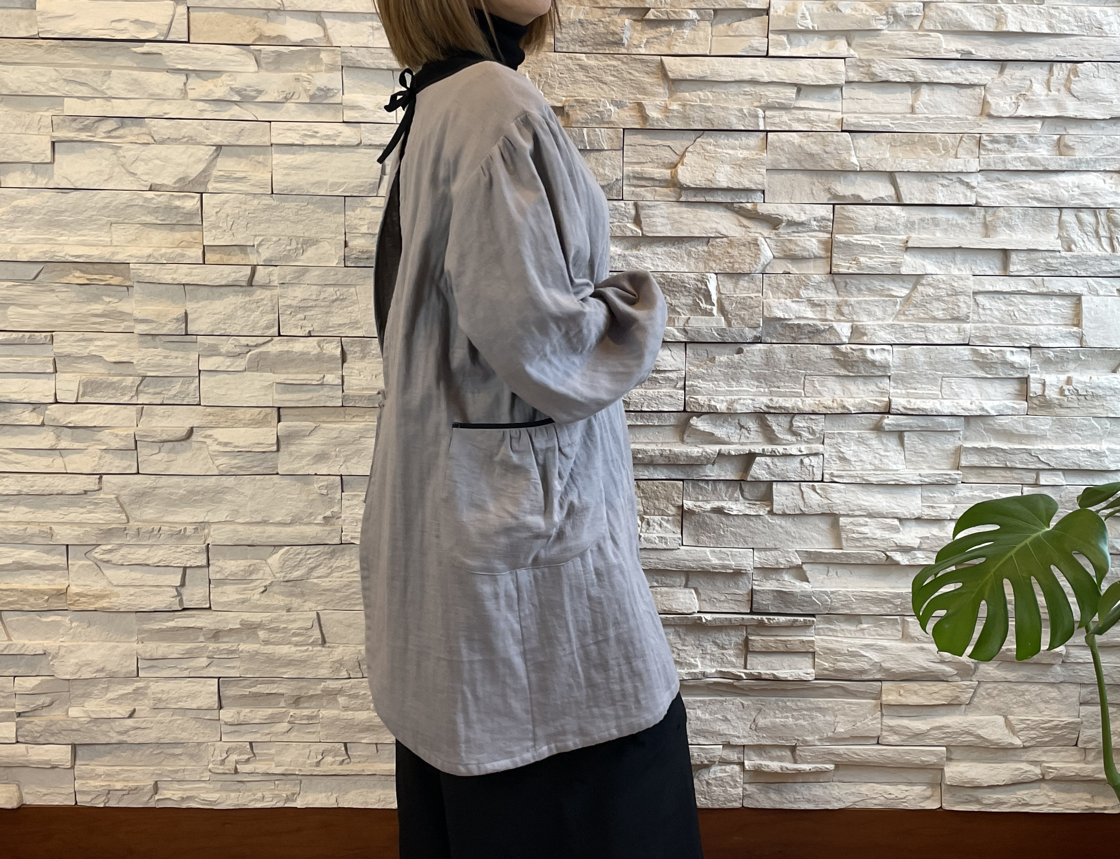 ダブルガーゼの割烹着（グレー）受注製作