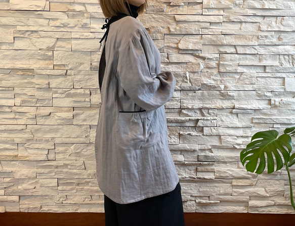 ダブルガーゼの割烹着（グレー）受注製作 エプロン f-coop 通販