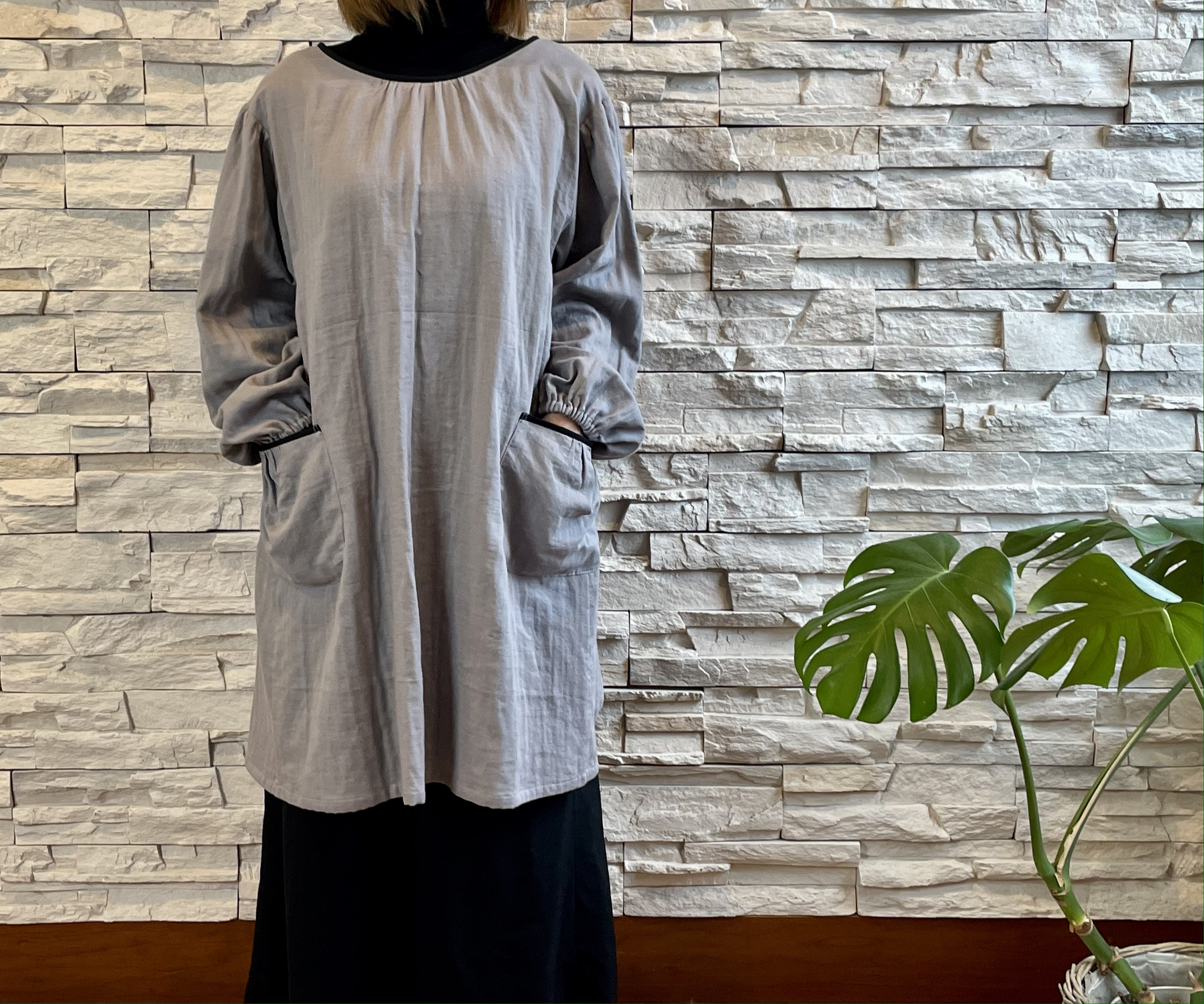 ダブルガーゼの割烹着（グレー）受注製作