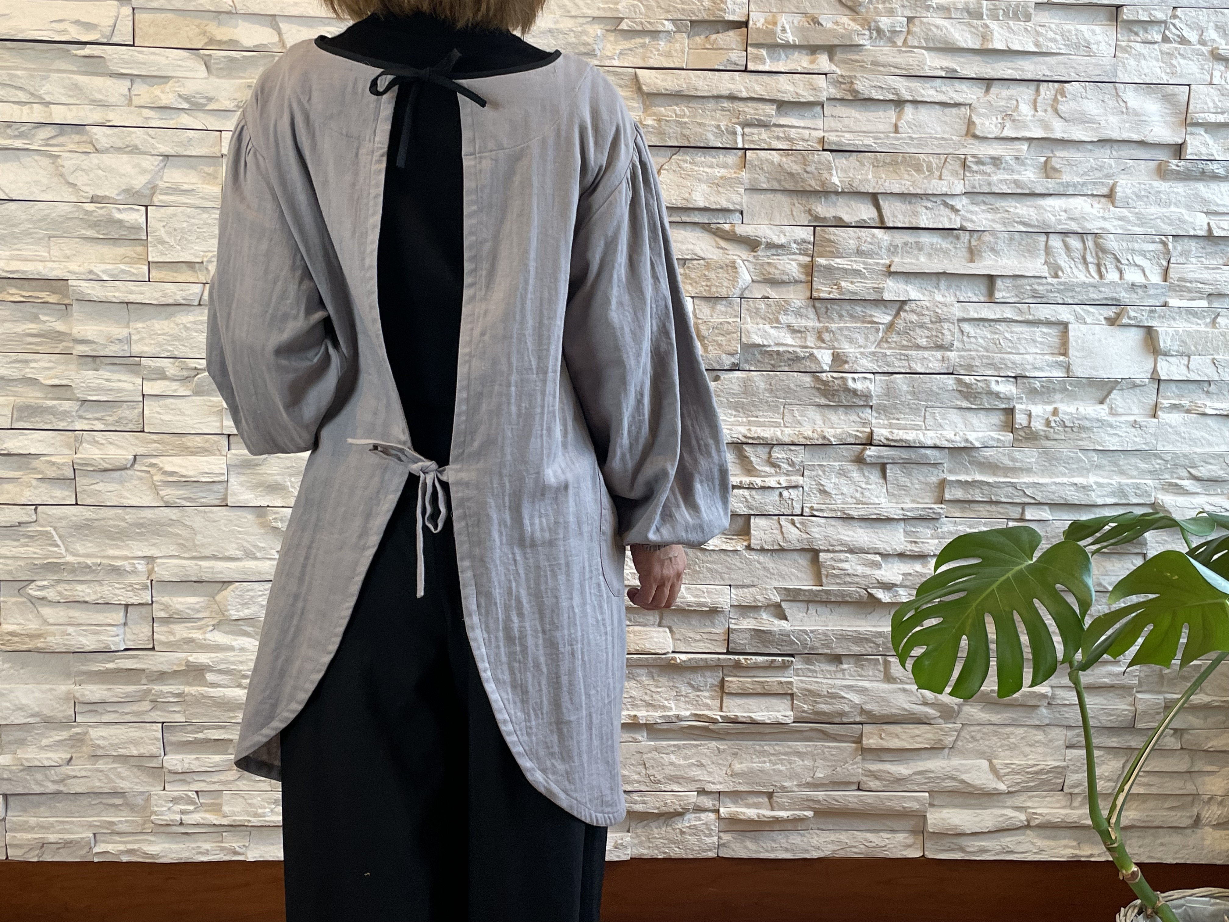 ダブルガーゼの割烹着（グレー）受注製作