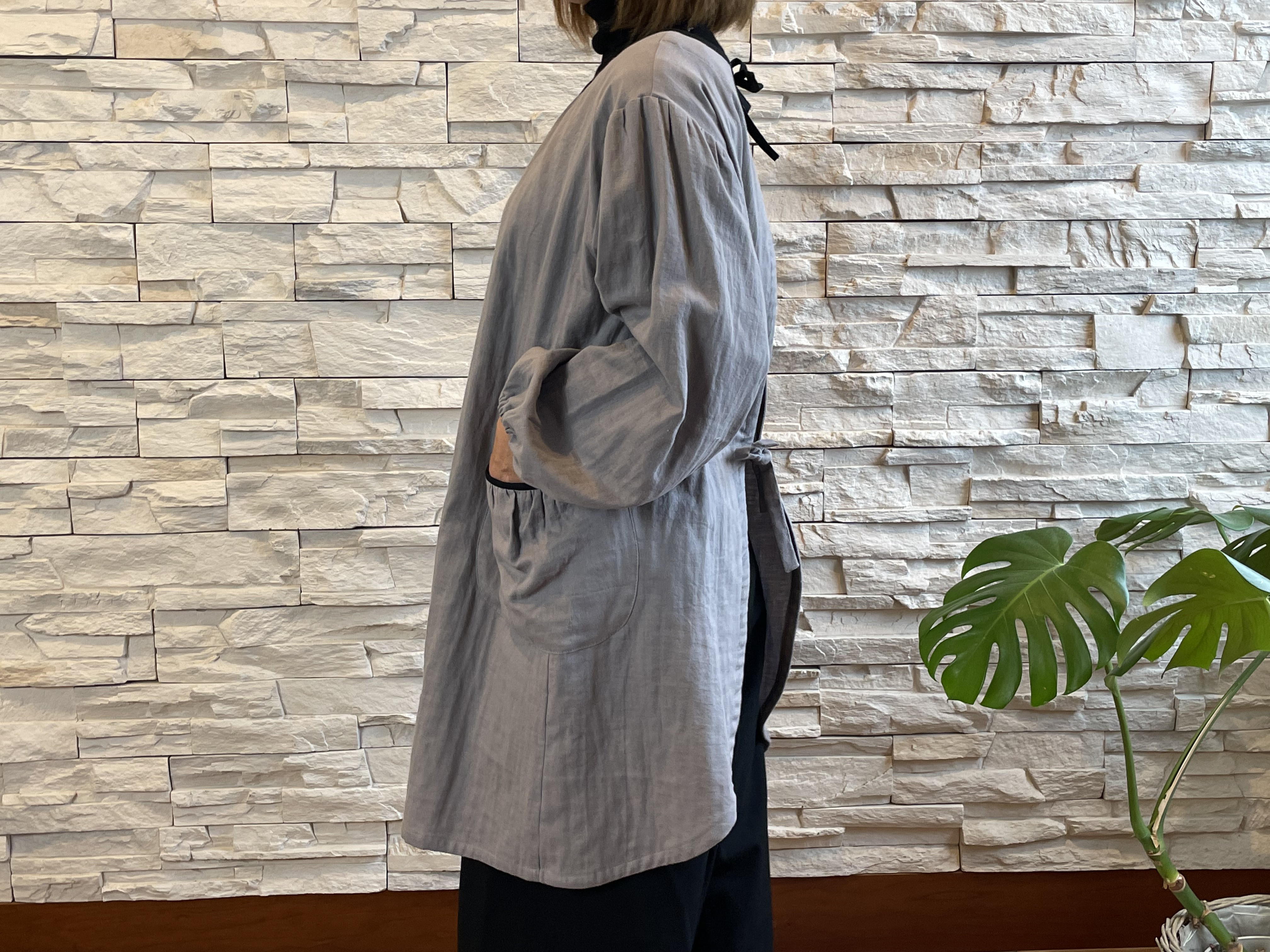 ダブルガーゼの割烹着（グレー）受注製作