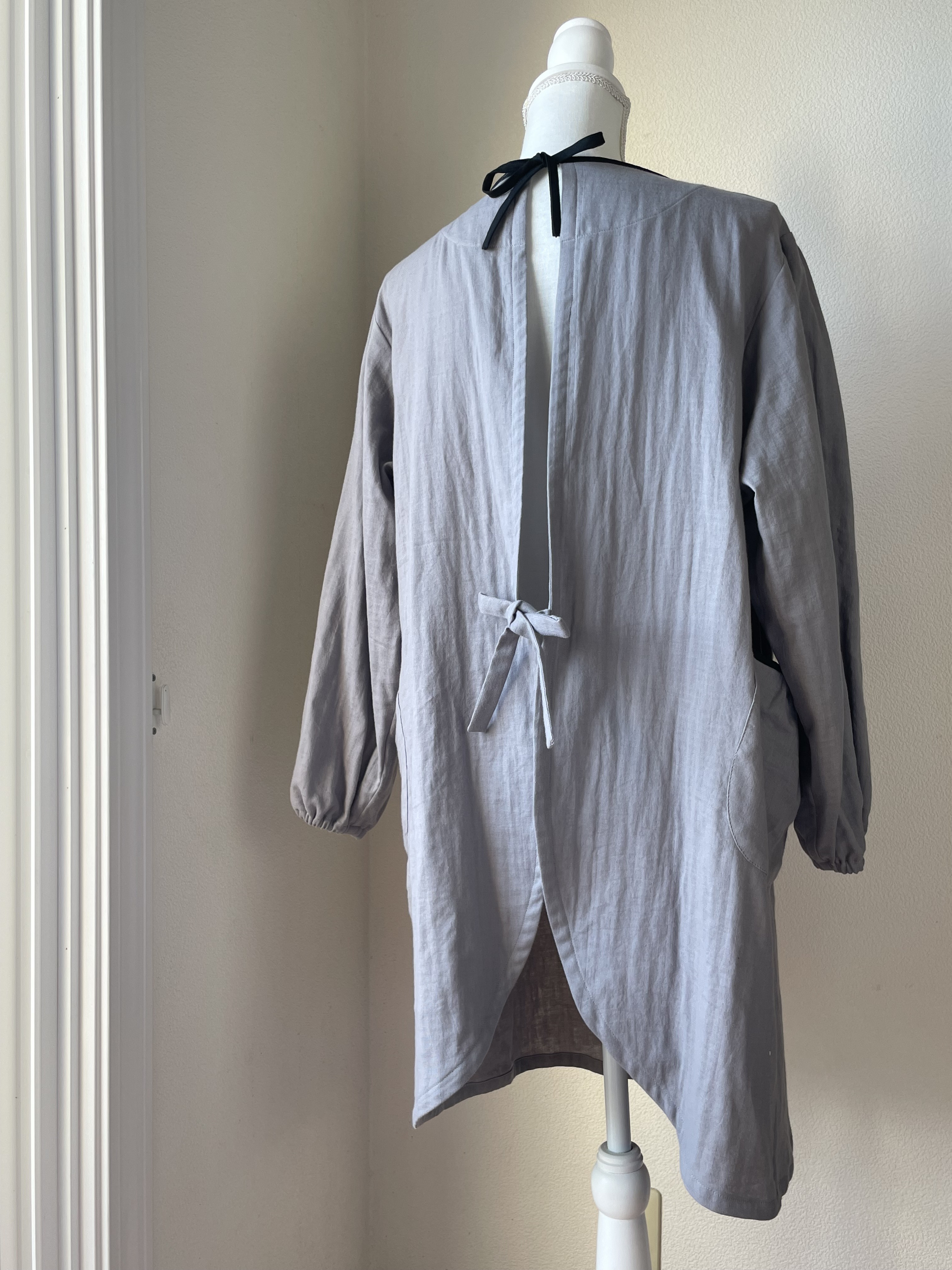 ダブルガーゼの割烹着（グレー）受注製作